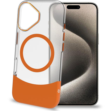 Magdual MagSafe kompatible Hülle iPhone 16 Orange + Transparent