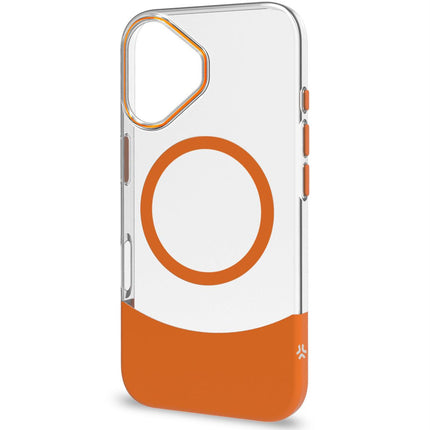 Magdual MagSafe kompatible Hülle iPhone 16 Orange + Transparent