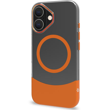 Magdual MagSafe kompatible Hülle iPhone 16 Orange + Transparent