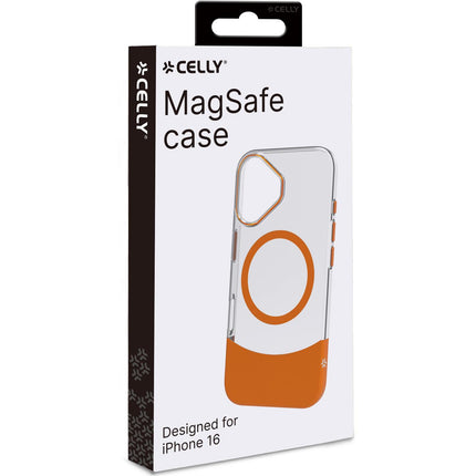 Magdual MagSafe kompatible Hülle iPhone 16 Orange + Transparent