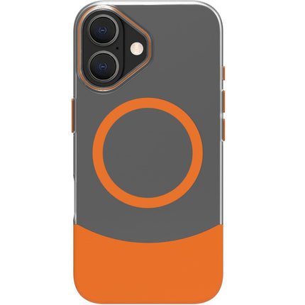 Magdual MagSafe kompatible Hülle iPhone 16 Orange + Transparent