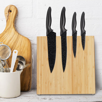 Bloc à couteaux magnétique en bambou - Rangement de cuisine peu encombrant
