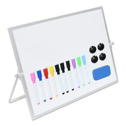 Tableau blanc magnétique de bureau, double face, 10 marqueurs