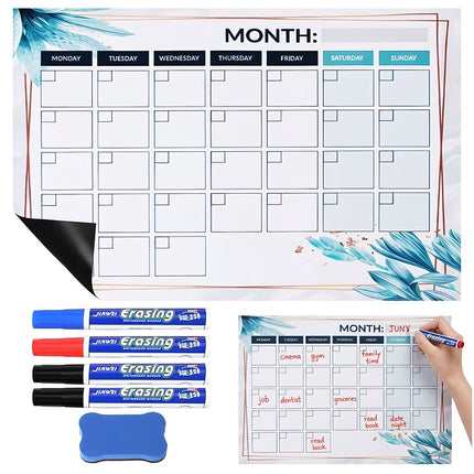 Magnetic Dry-Erase Fridge Planner 30 x 40 cm with Markers, Eraser, Floral