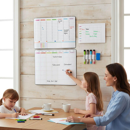 Ensemble tableau blanc magnétique pour réfrigérateur, 3 agendas, 4 stylos