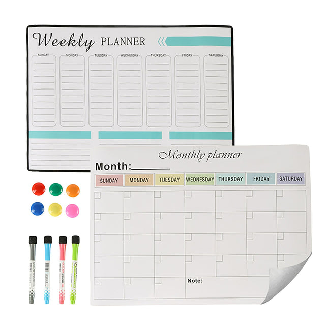 Ensemble tableau blanc magnétique pour réfrigérateur, agendas hebdomadaires et mensuels