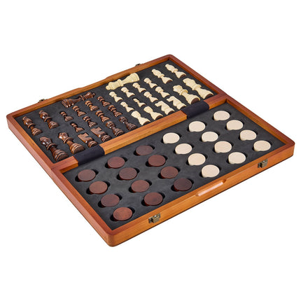 Magnetic Wooden Chess Set 15-Inch, Folding Chess-Checkers