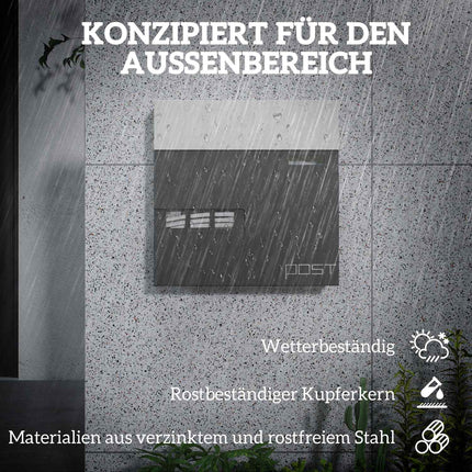 Stahlwand-Briefkasten mit Schloss und Sichtfenster, dunkelgrau