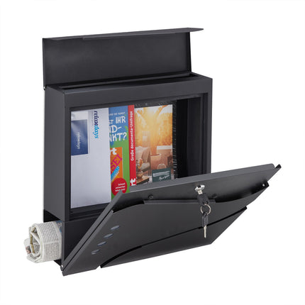Briefkasten mit Zeitungsfach schwarz