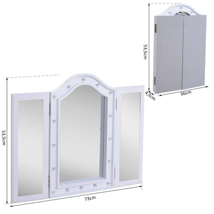 Miroir de maquillage pliable à 16 LED, alimenté par piles, blanc