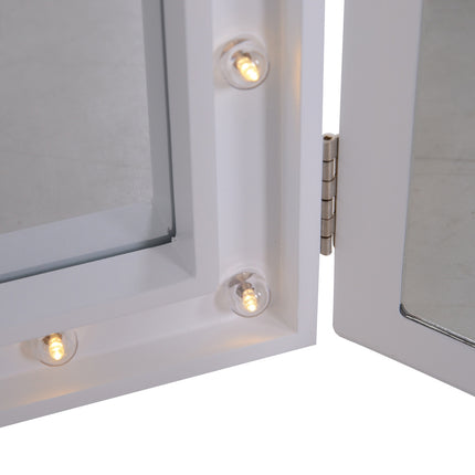 Miroir de maquillage pliable à 16 LED, alimenté par piles, blanc