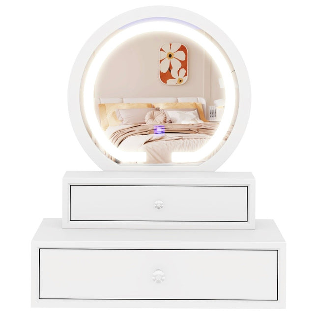 Miroir de maquillage à 2 tiroirs, 51 x 26 x 59 cm, blanc