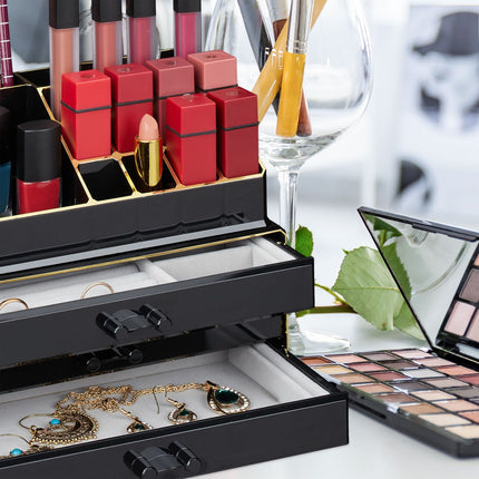 Organisateur de maquillage avec boîte à bijoux à 3 tiroirs
