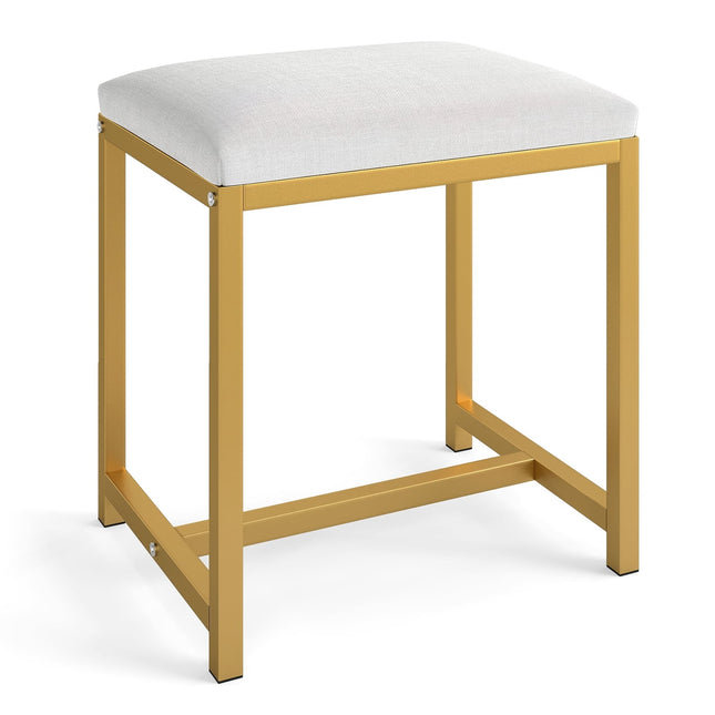 Tabouret de maquillage avec coussin moelleux, pieds en métal doré, blanc