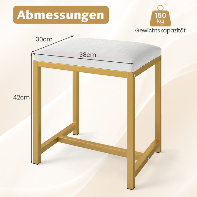 Tabouret de maquillage avec coussin moelleux, pieds en métal doré, blanc