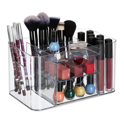 Organisateur de maquillage et de pinceaux avec tiroirs, transparent