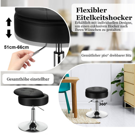 Tabouret de maquillage avec espace de rangement Tabouret rotatif à 360° en simili cuir noir