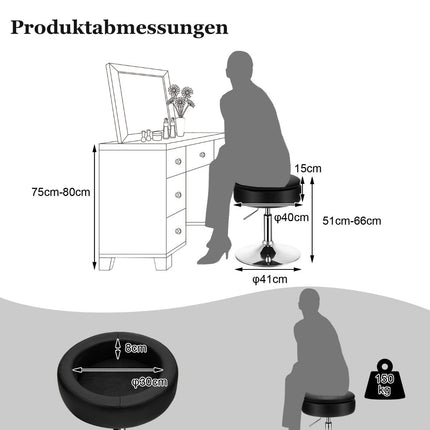 Tabouret de maquillage avec espace de rangement Tabouret rotatif à 360° en simili cuir noir
