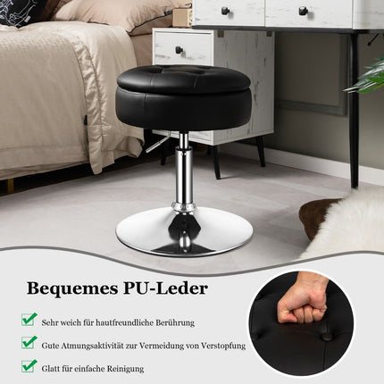 Tabouret de maquillage avec espace de rangement Tabouret rotatif à 360° en simili cuir noir