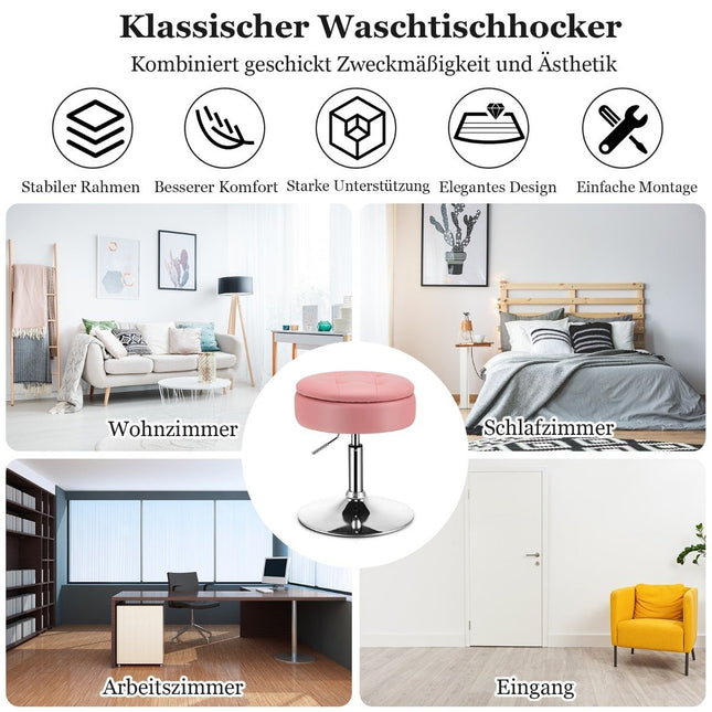 Tabouret de maquillage avec espace de rangement Tabouret rotatif à 360° en simili cuir rose