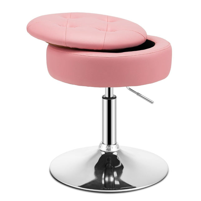 Tabouret de maquillage avec espace de rangement Tabouret rotatif à 360° en simili cuir rose