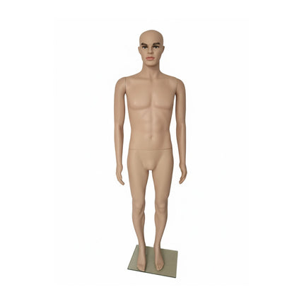Mannequin homme avec support - Bras articulés, socle en verre