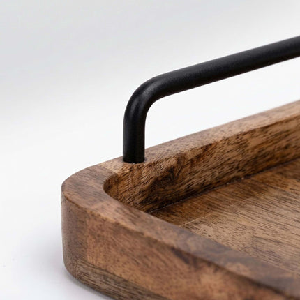 Plateau de service en bois de manguier avec poignées en métal, 50 x 25 cm