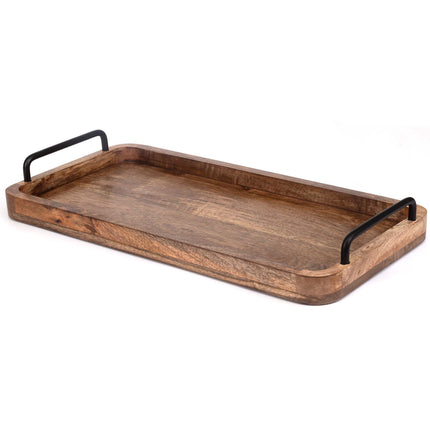 Plateau de service en bois de manguier avec poignées en métal, 50 x 25 cm