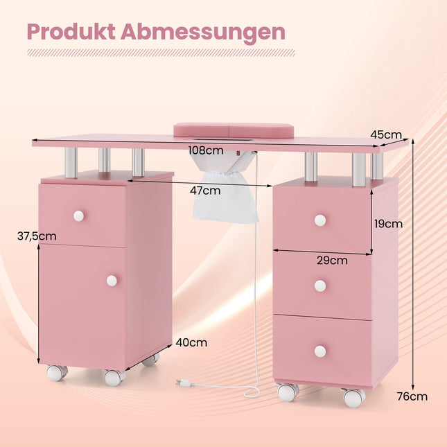 Table de manucure avec aspirateur de poussière électrique et rangement