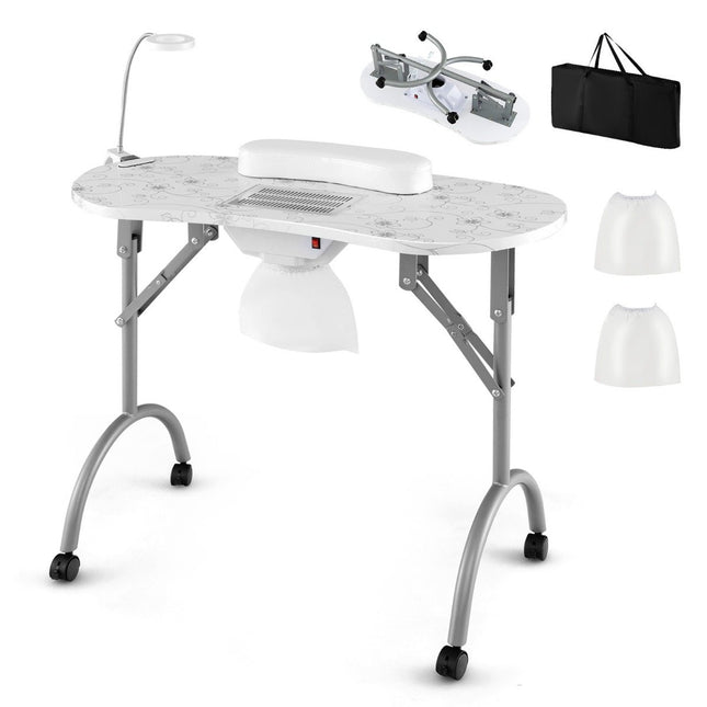 Table de manucure table à ongles pliable avec dépoussiéreur électrique table de manucure aspect marbre blanc