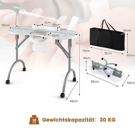 Table de manucure table à ongles pliable avec dépoussiéreur électrique table de manucure aspect marbre blanc
