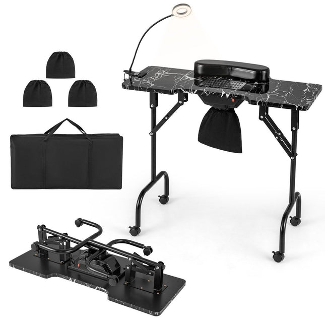 Table de manucure table à ongles pliante avec dépoussiéreur électrique table de manucure noire