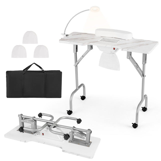 Table de manucure table à ongles pliante avec dépoussiéreur électrique table de manucure blanche