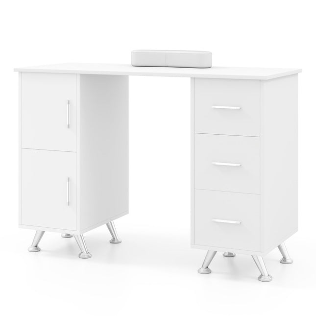 Table de manucure avec armoires à tiroirs et amp; Table de manucure repose-poignets blanche