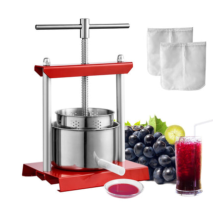 Manual Fruit Wine Press 2L, Stainless Steel, T-Handle