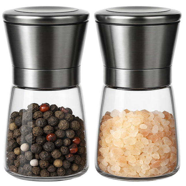 Manuelles Gewürzmühlen-Set aus Glas, 2-teilig, Keramikmahlwerk