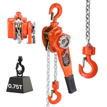 Manual Lever Chain Hoist, 0.75 Ton 6 m Lift, G80 Chain