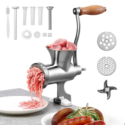 Manual Meat Grinder, 304 Stainless, Table Clamp, Sausage Kit