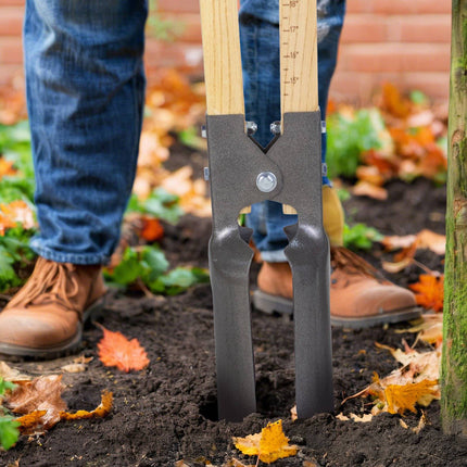 Manual Post Hole Digger, 57.5 In, Wood Handle, Depth Scale