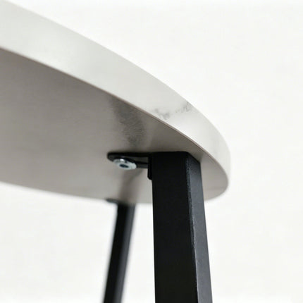 Marble-Effect Side Table with 2 Tiers and Cross Frame, Round, White, Black