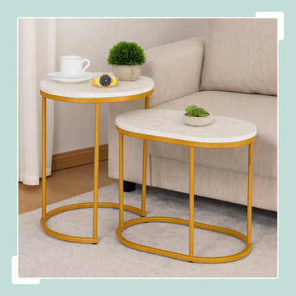Tables gigognes aspect marbre - Lot de 2, salon