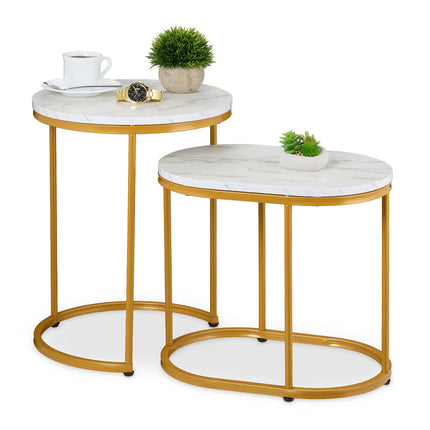 Tables gigognes aspect marbre - Lot de 2, salon