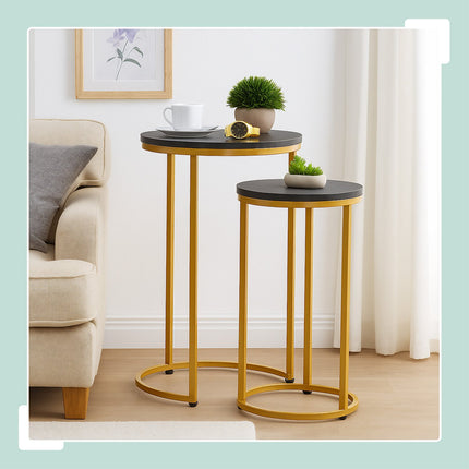 Tables gigognes aspect marbre, lot de 2, pieds en métal