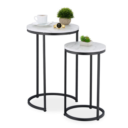 Marmoriertes Beistelltisch-Set, 2-teilig, Metallbeine