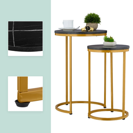 Tables gigognes aspect marbre, lot de 2, pieds en métal