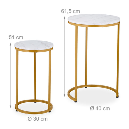 Tables gigognes aspect marbre, lot de 2, pieds en métal