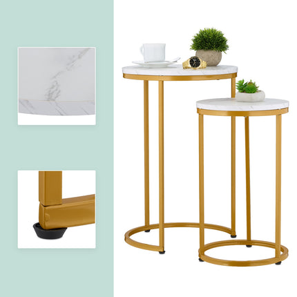 Tables gigognes aspect marbre, lot de 2, pieds en métal