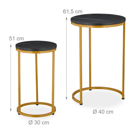 Tables gigognes aspect marbre, lot de 2, pieds en métal