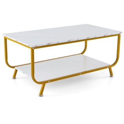 Table basse en marbre Table basse rectangulaire à 2 niveaux 105 x 55 x 46,5 cm blanc