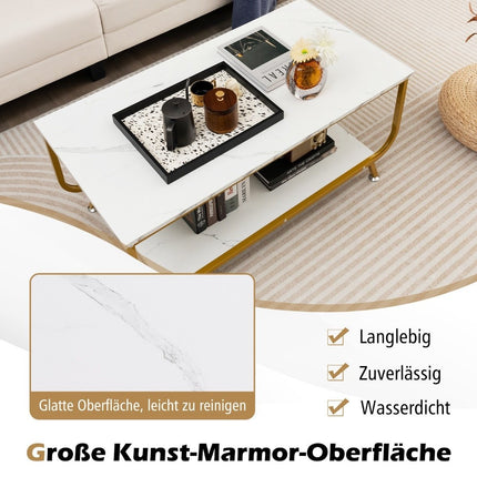 Table basse en marbre Table basse rectangulaire à 2 niveaux 105 x 55 x 46,5 cm blanc
